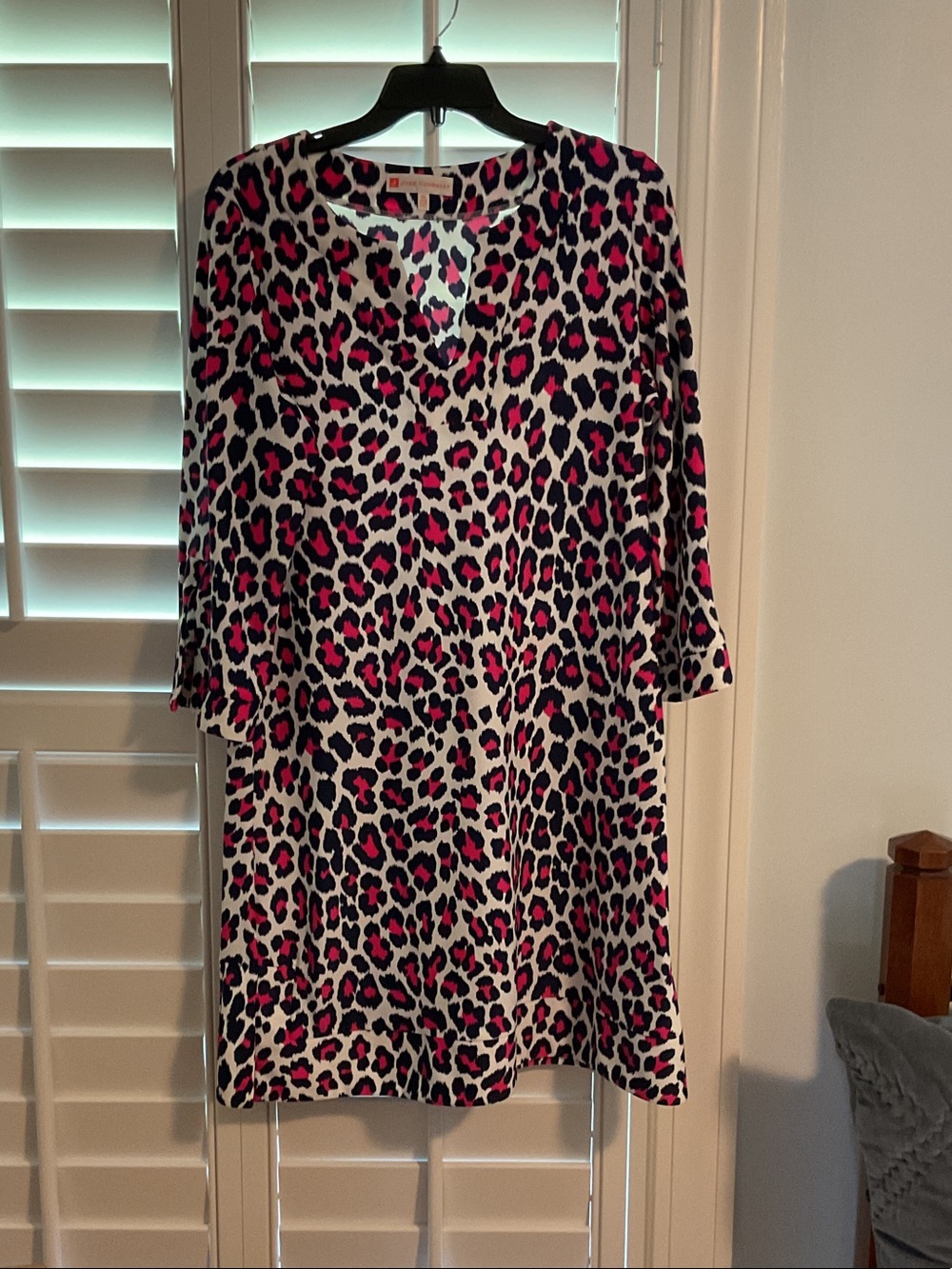 Jude Connally Pink, Black & White Leopard Midi Dress